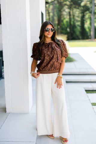 Chocolate Floral Bow Detail Top - Instyle Boutique