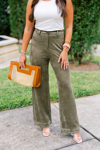 In Style Olive Suede Pants - Instyle Boutique