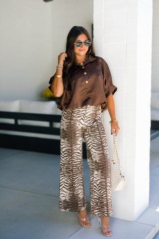 Mocha Meow Animal Print Wide Leg Pants - Instyle Boutique