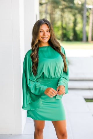 Live In The Moment Emerald Satin Mini Dress