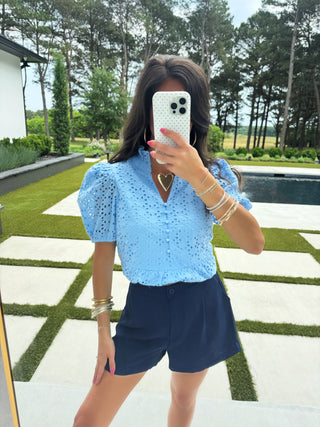 Sweet Frill Eyelet Top - Blue - Instyle Boutique