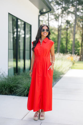 Rest Assured Red Pleated Dress - Instyle Boutique