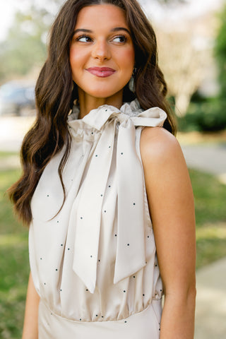 Be A Babe Beige Polka Dot Midi Dress