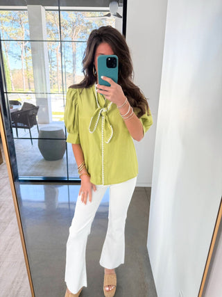 Charming Chartreuse Puff Sleeve Blouse - Instyle Boutique