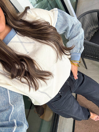 Cream Multi Denim Top - Instyle Boutique