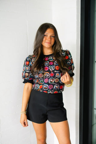 Audrey Abstract Puff Sleeve Top - Instyle Boutique