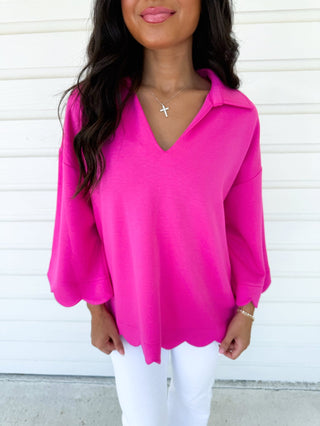 Lovely in Hot Pink Scalloped Knit Top - Instyle Boutique