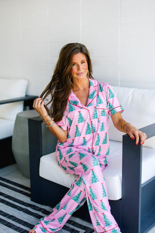 Sweet in Pink Christmas Tree Pajama Set *PREORDER* - Instyle Boutique