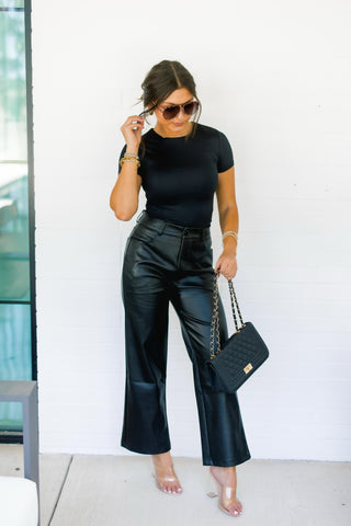 Black Leather Wide Leg Pants
