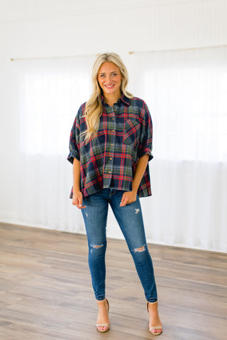 Pretty In Plaid Top - Navy ~PINK FRIDAY DEAL~ - Instyle Boutique