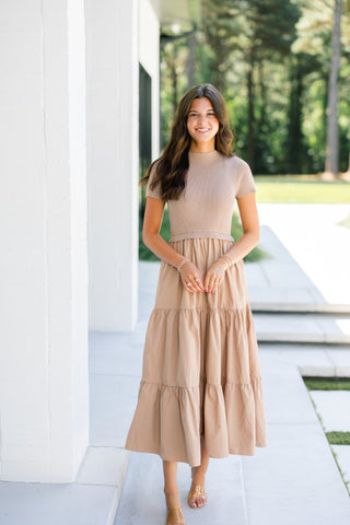 Tawny Taupe Mixed Media Dress - Instyle Boutique