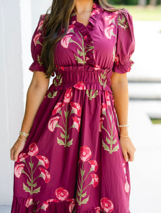 Wish You Well Wine Floral Dress