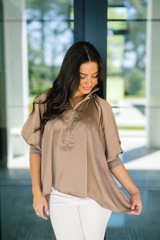 Stay With Me Silk Top - Mocha - Instyle Boutique