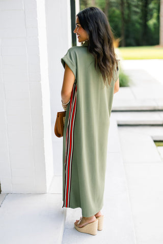 Olive & On the Go Stripe Trim Midi Dress - Instyle Boutique