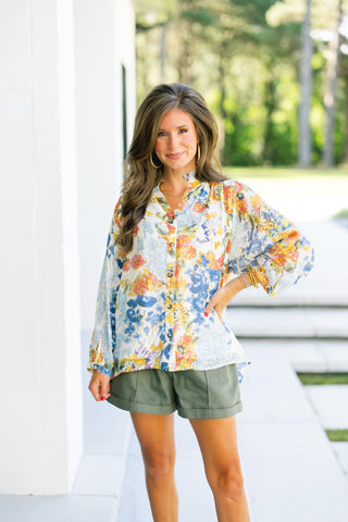 Bailey Blue Floral Mix Top