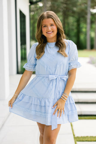 Blue Skies Lace Trim Dress