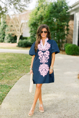 Navy Nights Embroidered Dress - Instyle Boutique