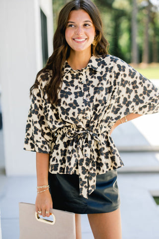 Neutral Leopard Drawstring Top - Instyle Boutique