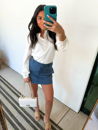Navy Striped Skort - Instyle Boutique