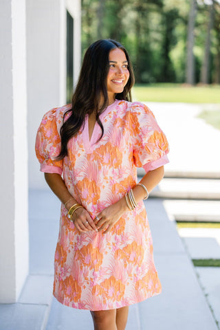 Peach Blossom Puff Sleeve Mini Dress - Instyle Boutique