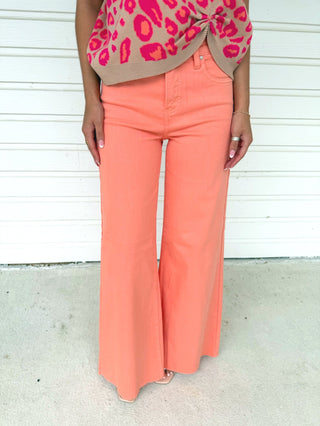 Coral Cuteness Wide Leg Jeans - Instyle Boutique