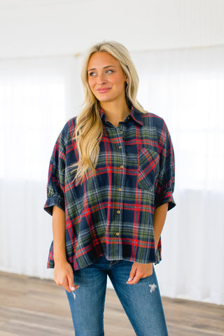 Pretty In Plaid Top - Navy ~PINK FRIDAY DEAL~ - Instyle Boutique