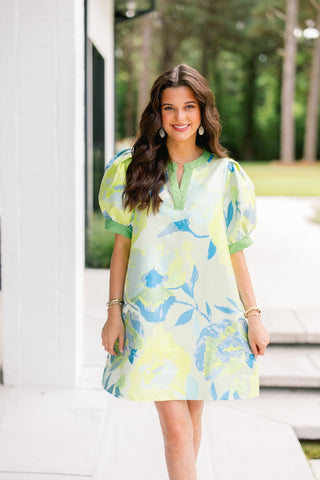 Citrus Garden Puff Sleeve Jacquard Dress - Instyle Boutique