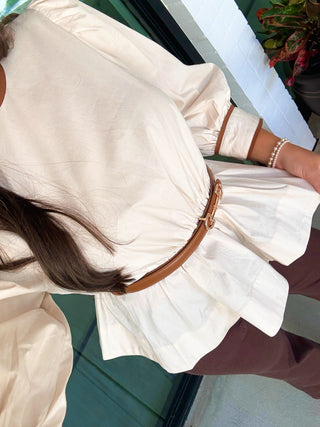 Easy Going Ecru Belted Top