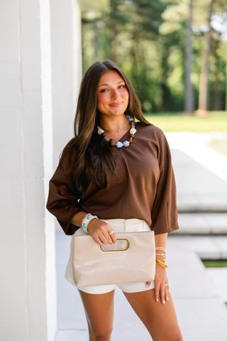 Happy Hour V-Neck Dolman Top-Brown - Instyle Boutique