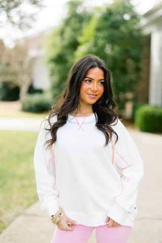 Prism Rainbow Contrast Stitch Raglan Sweatshirt - Instyle Boutique