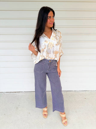 Sun - Kissed Petals – Metallic Floral Dolman Top - Instyle Boutique