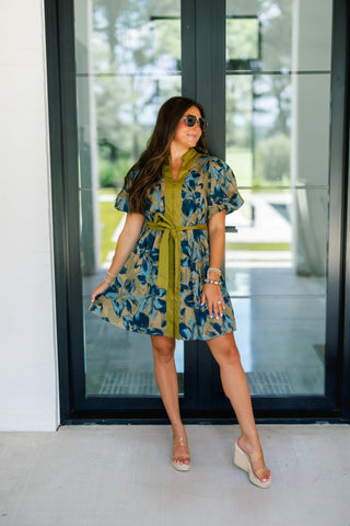 Take A Chance Olive Printed Dress - Instyle Boutique