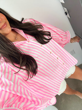 Glamour Girl Button Front Shirt-Pink ~FINAL SALE~