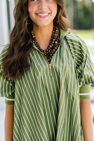 Sage Striped Zipper Dress - Instyle Boutique
