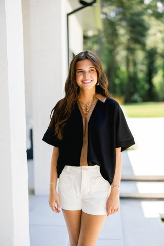 Midnight Cognac Contrast Top