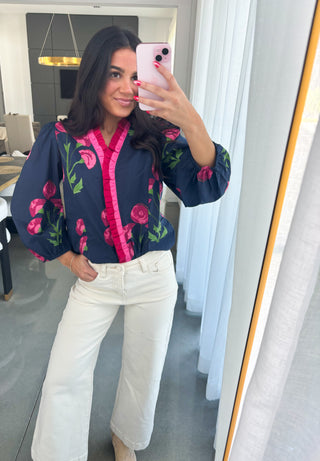 Frills and Florals Navy Top