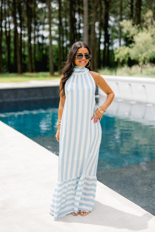 Charleston Chic Blue Striped Dress - Instyle Boutique