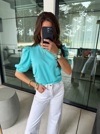 Aqua Puff Sleeve Top - Instyle Boutique