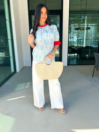 Spring Blue Eyelet Top - Instyle Boutique