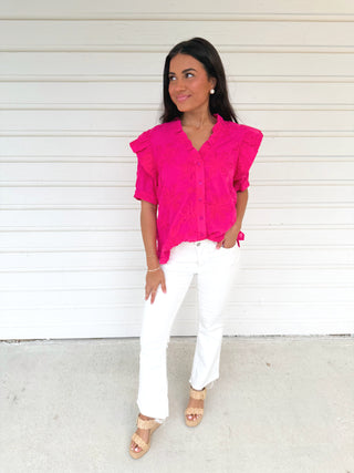 Hot Pink Embroidered Floral Top - Instyle Boutique