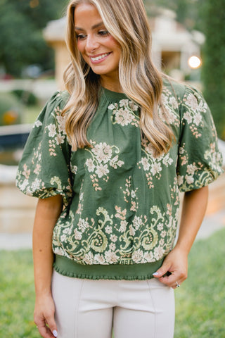 The Harvest Bloom Top-Olive