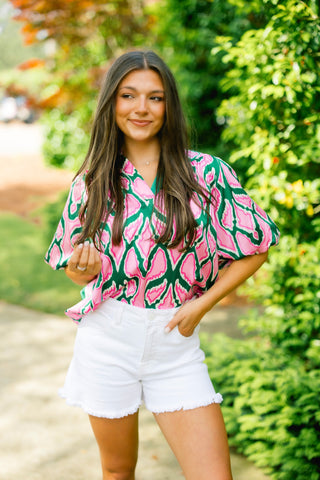 Love Letters Green Printed Top ~FINAL SALE~