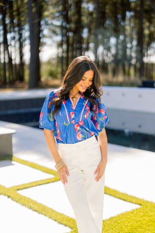 Sweet Flowers Blue Top - Instyle Boutique