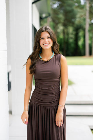 Favorite Brown Knit Ruched Maxi Dress - Instyle Boutique