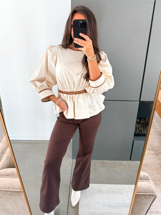 Easy Going Ecru Belted Top