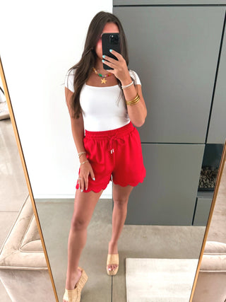 Sweet Edge Scallop Shorts- Red - Instyle Boutique