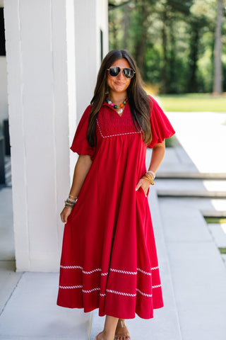 Crimson Charm Midi Dress - Instyle Boutique