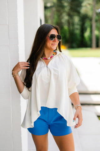 Zip It Up Satin Puff Sleeve Top