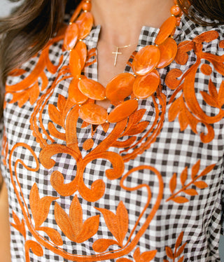 Harvest Check Orange Embroidered Top - Instyle Boutique