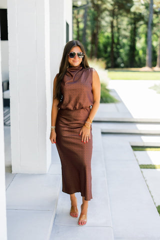 Black Dotted Brown Satin Set - Instyle Boutique